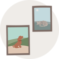 Een illustratie van twee wanddecoraties met een kat en een hond afgebeeld